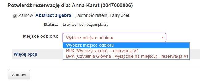 Kliknięcie w Zamów przeniesie Cię do okna wyboru miejsca odbioru.