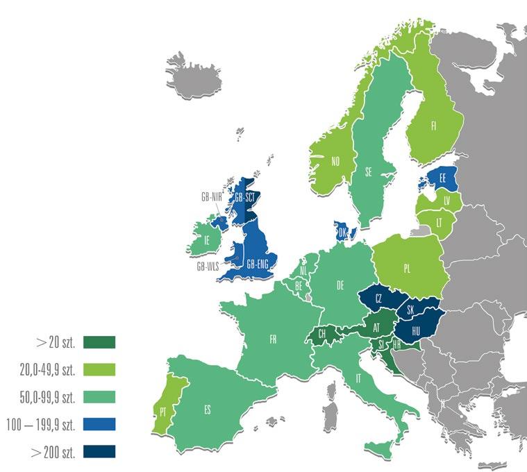 POLSKA FEDERACJA HODOWCÓW BYDŁA i PRODUCENTÓW MLEKA Porównanie graficzne dotyczące wielkości stad ocenianych w wybranych europejskich krajach organizacji członkowskich ICAR przedstawia rysunek nr 4.