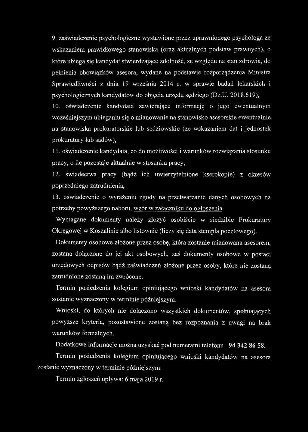 w sprawie badań lekarskich i psychologicznych kandydatów do objęcia urzędu sędziego (Dz.U. 2018.619), 10.