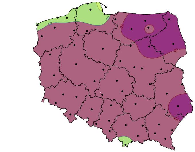 STREFY KLIMATYCZNE W POLSCE ZALEZNOŚCI OD PG Drogi krajowe P=80% warstwa ścieralna PG