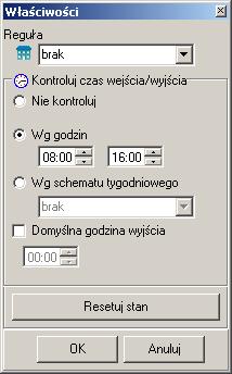 ACCO SATEL 51 Rys. 37. Okno WŁAŚCIWOŚCI. Dodanie do systemu nowych użytkowników nie skutkuje ich automatycznym wyświetleniem w oknie KONTROLA OBECNOŚCI.