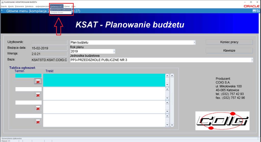 Po uruchomieniu programu należy uruchomić moduł PLANOWANIE I