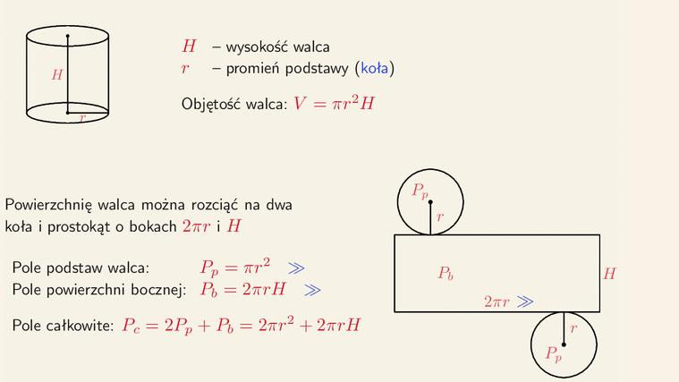 Oblicz pole oraz objętość dla a) R=5 oraz H=10 (ściśle określone) b) dla dowolnych