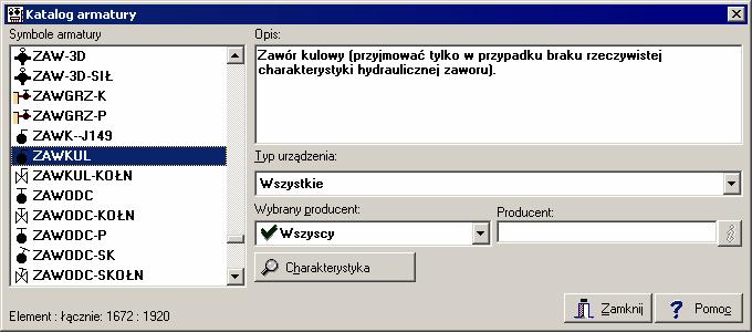 Purmo CO 36 10124 Katalog armatury - dialog Dialog służy do wybór symbolu katalogowego armatury 328 umieszczanej na przewodach Dialog Katalog armatury Pola dialogu Symbole - lista Lista symboli