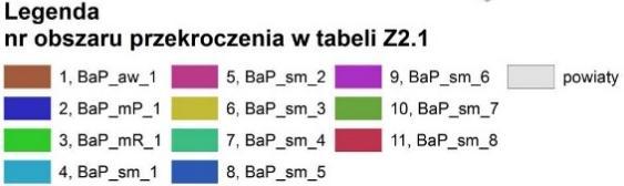 wartości stężenia docelowego ozonu W poniższej tabeli przedstawiono szczegółowy wykaz obszarów przekroczeń dotyczących gminy Olszewo-Borki. Tabela 11.