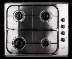 zapalarka w pokrętle/ignition integrated in knob palniki emaliowane/ enamel burners czarne szkło/black glass sterowanie z boku/side control panel szlifowana krawędź przednia/bevelled front edge