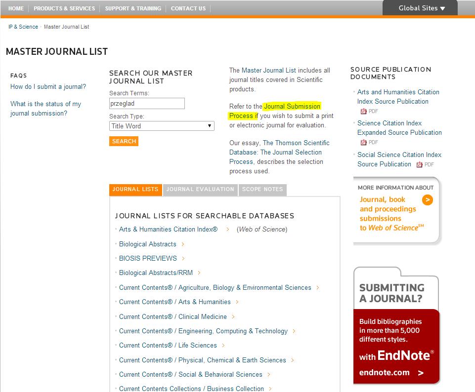 Thomson Reuters Master Journal List