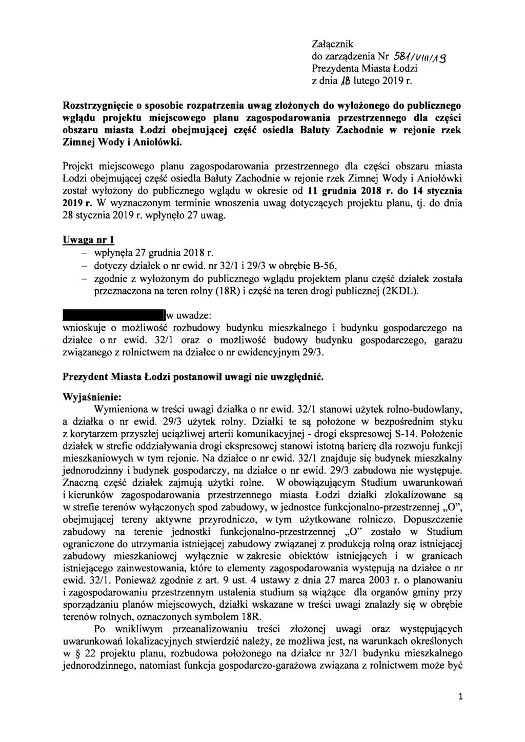 Zal~cznik do zarz~dzenia Nr 58,(/11//1 (If S Prezydenta Miasta Lodzi z dnia )8 lutego 2019 r.