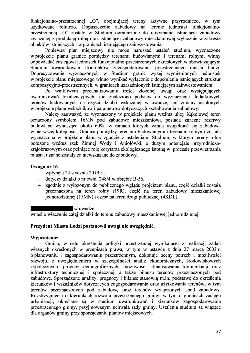 funkcjonalno-przestrzennej,,0", obejmujl!cej tereny aktywne przyrodniczo, w tym ui:ytkowane rolniczo.
