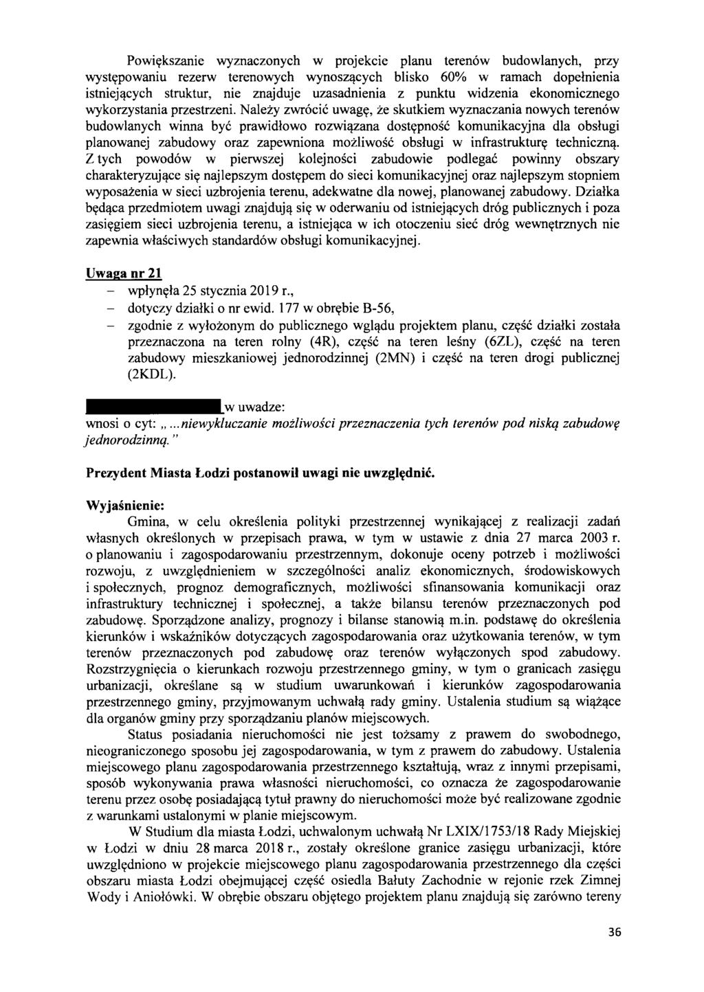 Powit(kszanie wyznaczonych w projekcie planu terenow budowlanych, przy wystt(powaniu rezerw terenowych wynosz'!cych blisko 60% w ramach dopelnienia istniej,!