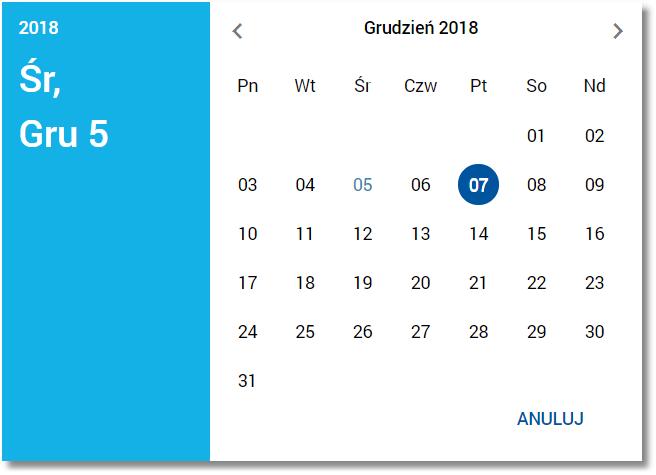 Rozdział 6. Lista zaimportowanych przelewów/szablonów przelewów Po wybraniu daty z kalendarza zostaje ona wstawiona do pola na formularzu (w formacie DD.MM.RRRR).