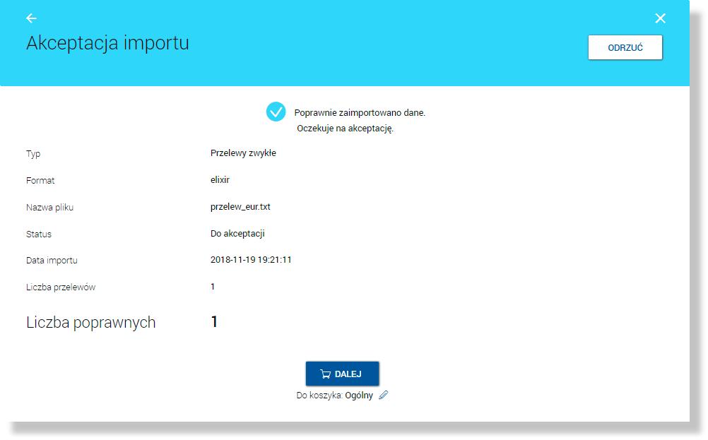 Rozdział 6. Lista zaimportowanych przelewów/szablonów przelewów W przypadku, gdy usługa cbp.