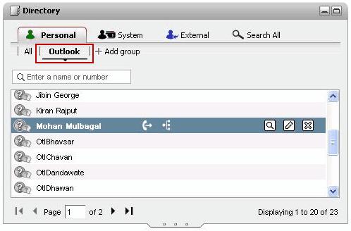6101 Grupa Outlook 214 Korzystajac z wtyczki Avaya IP Office Plug-in, mozna dodawac kontakty z programu Microsoft Outlook do programu one-x Portal Spowoduje to utworzenie grupy Outlook w gadzecie