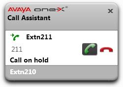 one-x Call Assistant: Obsluga polaczen 12123 Wstrzymywanie polaczenia Aby wstrzymac polaczenia, mozesz uzyc wyskakujacego okna aplikacji one-x Call Assistant Przy wstrzymanym polaczeniu dzwoniacy
