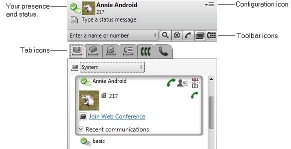 Wtyczka Microsoft Outlook: Logowanie 133 Ekran Avaya IP Office Plug-in Ta sekcja zawiera krótki przeglad ekranu wtyczki Status obecnosci Wyswietlenie statusu obecnosci Wskaz elementy, aby uzyskac