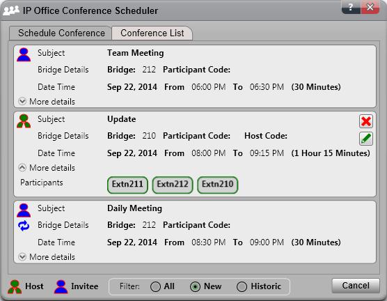 Wtyczka Microsoft Outlook: Polaczenia konferencyjne 3 Kliknij karte Lista konferencji 4 Mozesz filtrowac, edytowac i usuwac konferencje w taki sam sposób, jak w glównym oknie wtyczki Nowe Wyswietlone