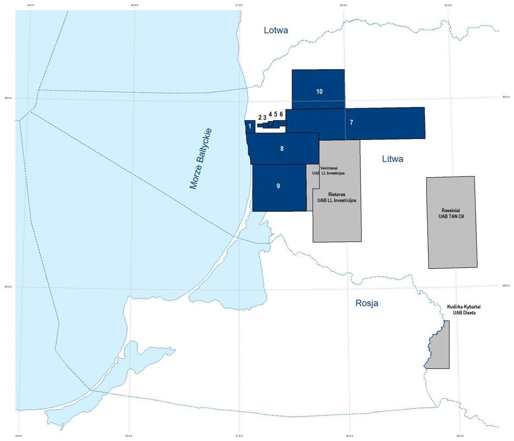 Działalność poszukiwawczo-wydobywcza na Litwie Koncesje Grupy Kapitałowej AB LOTOS Geonafta na dzień 31 marca 2019 roku Źródło: opracowanie własne W 1 kw.