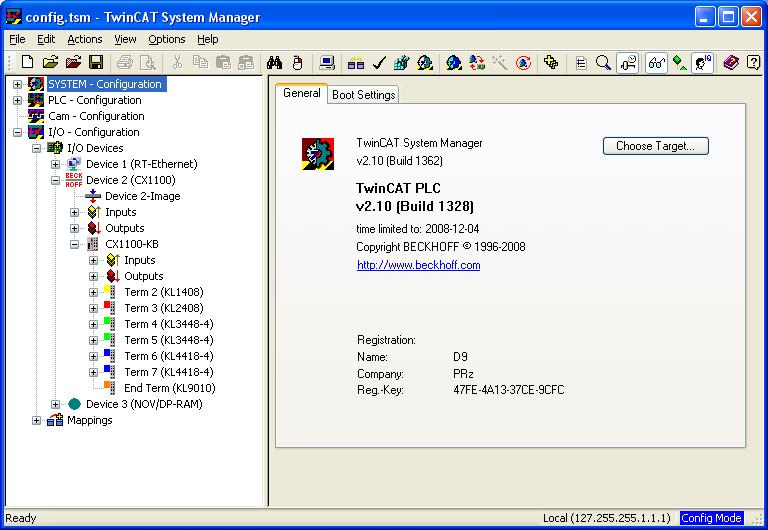 W programie TwinCAT System Manager uruchomić
