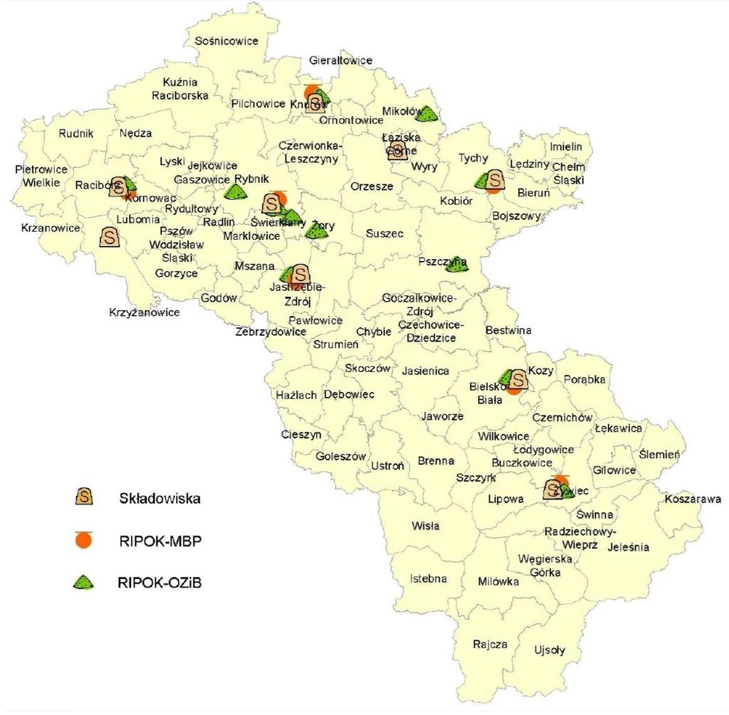 Rysunek 20. Lokalizacja instalacji do przetwarzania odpadów komunalnych funkcjonujących w ramach Regionu III.