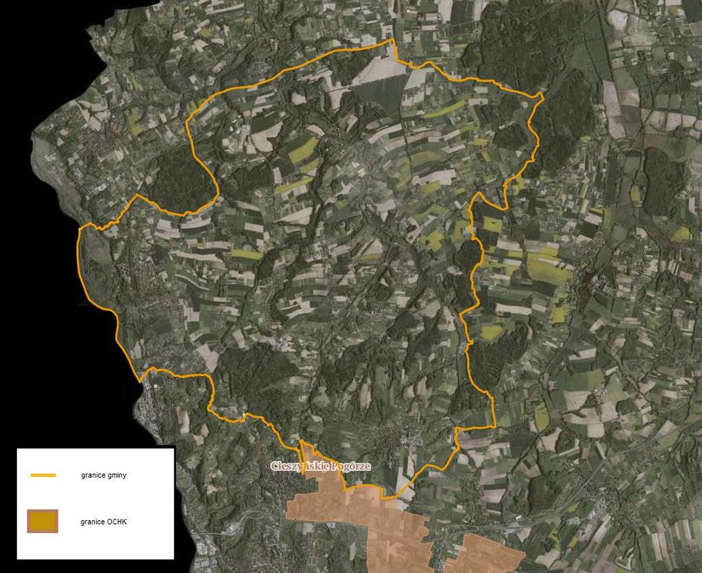Rysunek 22. OChK Cieszyńskie Pogórze na tle Gminy Hażlach. Źródło: www.geoserwis.gdos.gov.