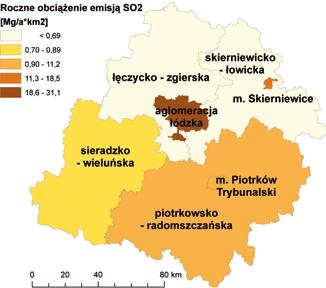 Emisja całkowita SO 2 [Mg/a] w strefach w 2008 r.