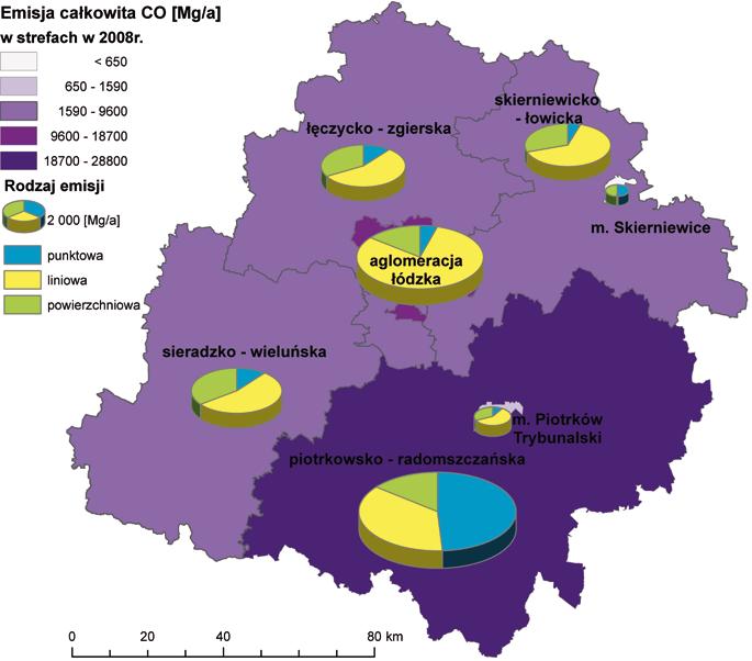 Emisja całkowita CO [Mg/a] w strefach w 2008 r.