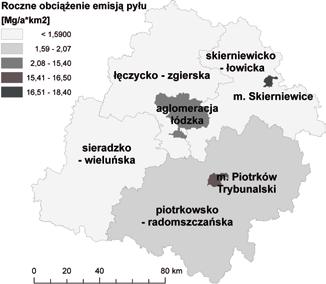Emisja całkowita pyłu [Mg/a] w strefach w 2008 r.