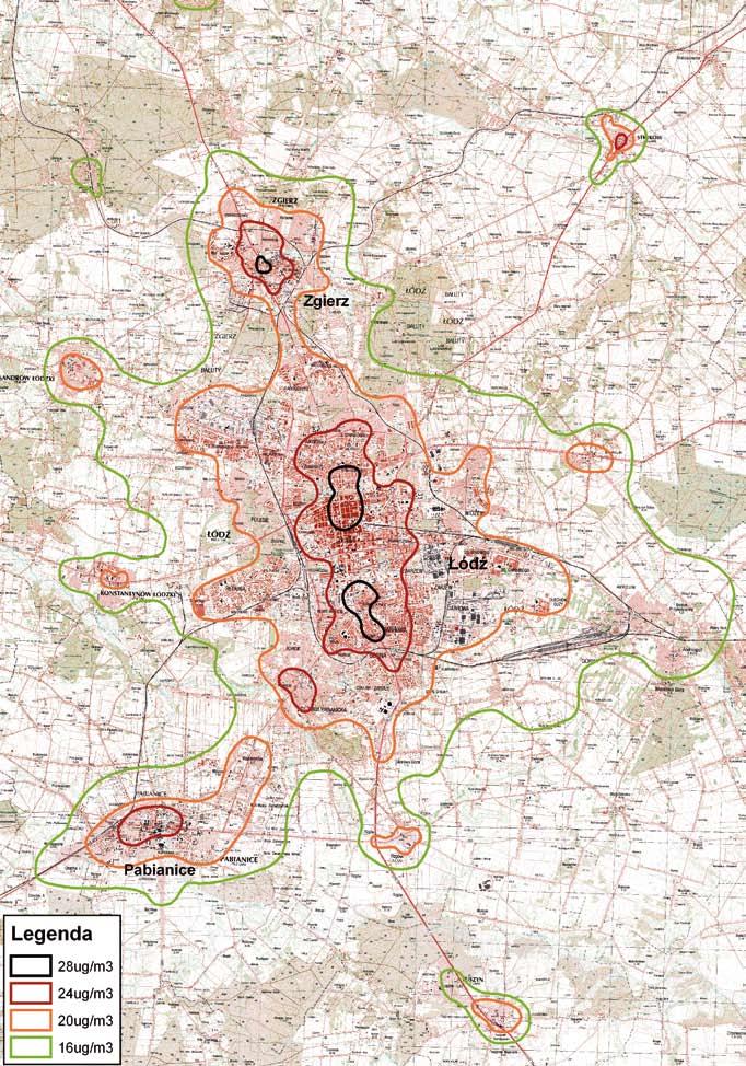 Legenda 28 µg/m 3 24 µg/m 3 20 µg/m 3 16 µg/m 3 Mapa III.10.