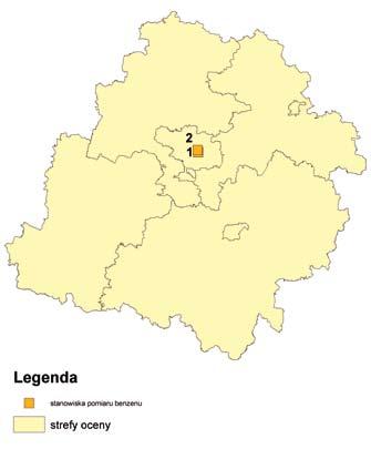 benzen Legenda stanowiska pomiaru benzenu strefy oceny Klasy stref (BENZEN) Klasa A 1.