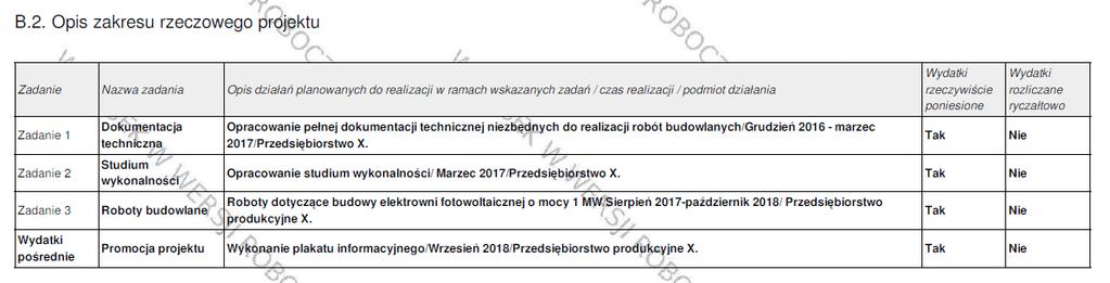 Podczas wypełniania tej części wniosku należy przyjąć zasadę, że każde wyodrębnione zadanie odnosi się do pojedynczego zamówienia. Zadanie (B.2) = Zamówienie publiczne / równoważnik zamówienia (B.