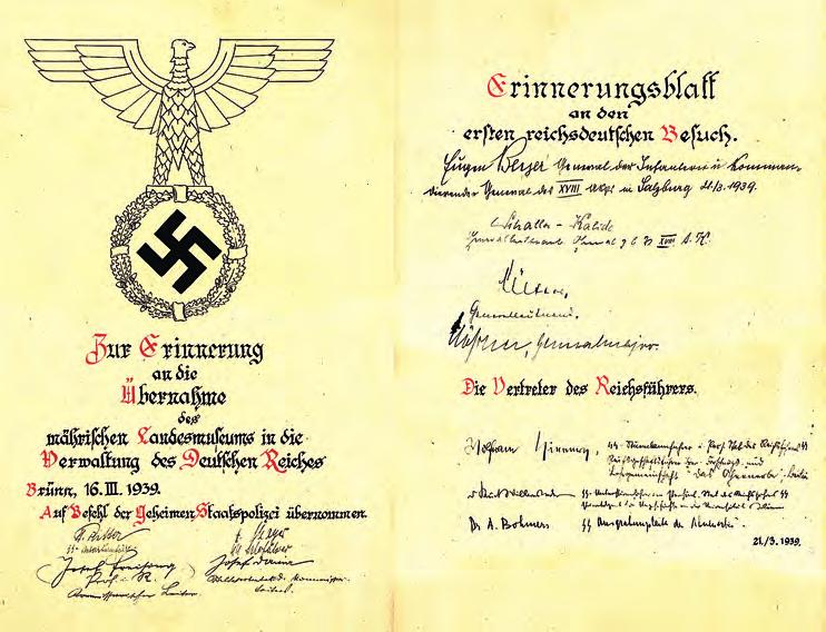 114 Oliva Kostrhun: Česká archeologie pod jhem nacismu ve světle Obr. 7. Pamětní záznam z návštěvy zástupců říšského vůdce SS Wolframa Sieverse, Kurta Willvonsedera a Assiena Bohmerse v MZM 21.
