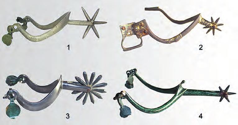 Archeologické rozhledy LXXI 2019 87 Obr. 6. Vybrané ostruhy vyrobené z neželezného kovu ze 14. 15. století z České republiky, nelokalizováno; vesměs se jedná o nálezy ze soukromých sbírek. Fig. 6. Selected spurs made of non-ferrous metal from the 14 th 15 th century in the territory of the Czech Republic.