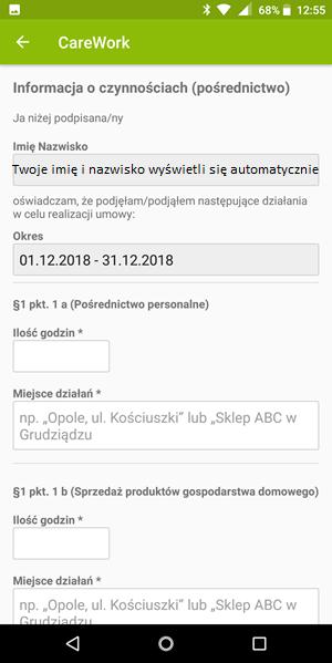 12. Uzupełnianie formularza Informacja o czynnościach (pośrednictwo) a) System wyświetli automatycznie Twoje imię