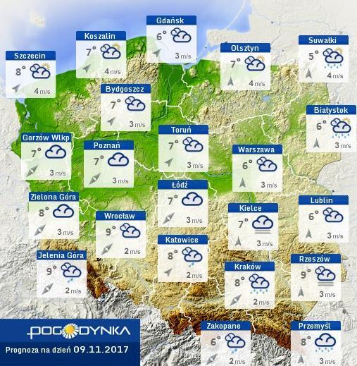 na dziś Prognoza pogody dla Polski