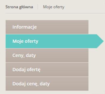 MOJE OFERTY Po kliknięciu MOJE OFERTY PARTNER zostaje przeniesiony do swojego konta i które posiada poniższe funkcjonalności: INFORMACJE GŁÓWNE INFORMACJE O WŁAŚCICIELU KONTA 1.