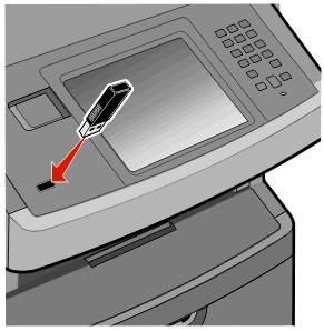 Printing (Drukowanie) 103 Drukowanie z napędu flash Port USB znajduje się na panelu operacyjnym. Włóż napęd flash, aby wydrukować obsługiwane typy plików. Obsługiwane typy plików:.pdf,.gif,.jpeg,.