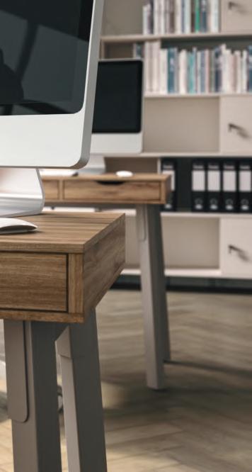 Additionally, combinations of differing colours on panels and edges can be applied. Optionally with a metal leg. Legs in oak and ash, in natural colour, alternatively white or black. Bureau caisson.