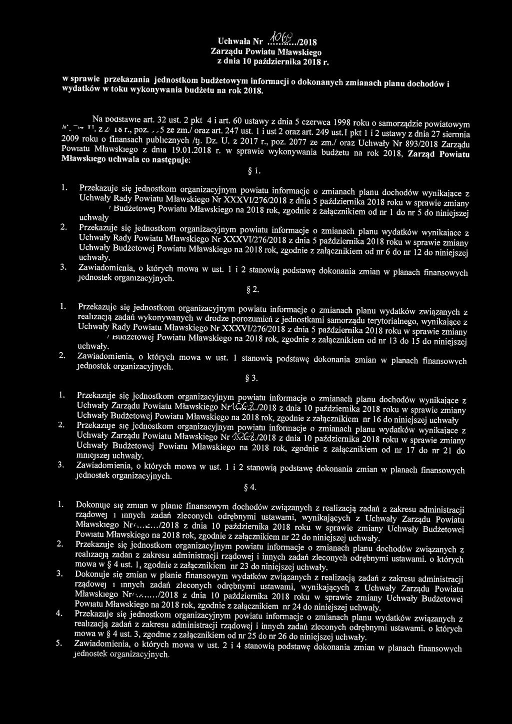 Uchwała Nr MW.jim Zarządu Powiatu Mławskiego z dnia 10 października 2018 r.
