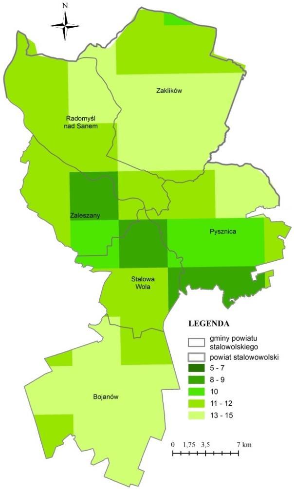 Rys.2.12. Liczba dni z przekroczeniem wartości docelowej ozonu na terenie powiatu w 2017 r. - wyniki modelowania [2] Rys.2.13.