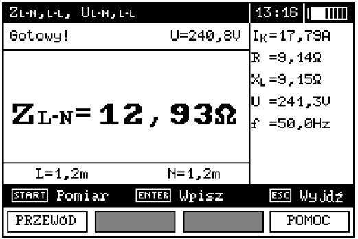 Zadanie 2. Przedstawiony na rysunku zrzut ekranu miernika zawiera między innymi wyświetlaną w trakcie pomiaru wartość spodziewanego prądu zwarcia. znamionowego prądu instalacji.