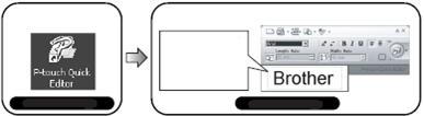Uruchom program P- Wprowadź tekst etykiet w programie P-touch Quick Editor. touch Quick Editor Na przykład, kliknij w polu układu etykiety, a następnie wpisz Brother Pomoc oprogr. Wydrukuj etykietę.