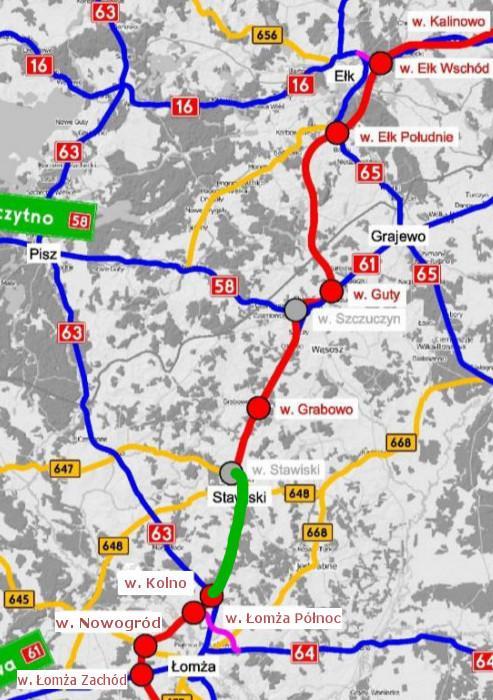 Droga S61 odcinek: węzeł Kolno (z węzłem) - węzeł Stawiski (bez węzła), na długości ok. 16,432 km [S61] + DK63 [GP] 2,250 km Wykonawca /konsorcjum/ STRABAG Sp. z o.o. STRABAG Infrastruktura Południe Sp.