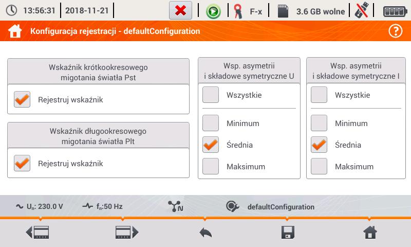 2 Obsługa analizatora 2.7.7 Konfiguracja rejestracji Wsk. migotania i asymetria Ekran konfiguracyjny Wsk. migotania i asymetria pokazano na Rys. 12.