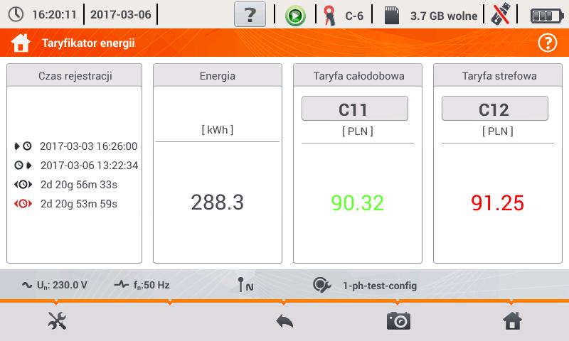 2 Obsługa analizatora 2.9.10 Taryfikator energii Gdy wśród parametrów rejestrowanych przez analizator jest energia czynna E P (zobacz konfiguracja rejestracji energii, rozdz. 2.7.6 i Rys.