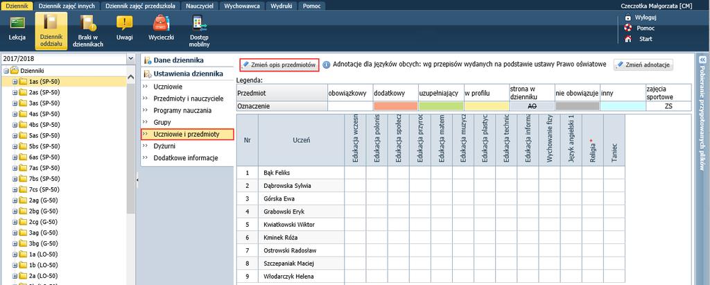 uczniów? 2/9 Przygotowanie świadectw 1. W module Dziennik wprowadź do dziennika oddziału wszystkie dane, które mają pojawić się na świadectwach uczniów.