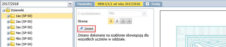 uczniów? 6/9 Modyfikowanie czcionki w szablonie świadectwa 1. W widoku Wychowawca/ Świadectwa w drzewie danych wybierz oddział. 2.