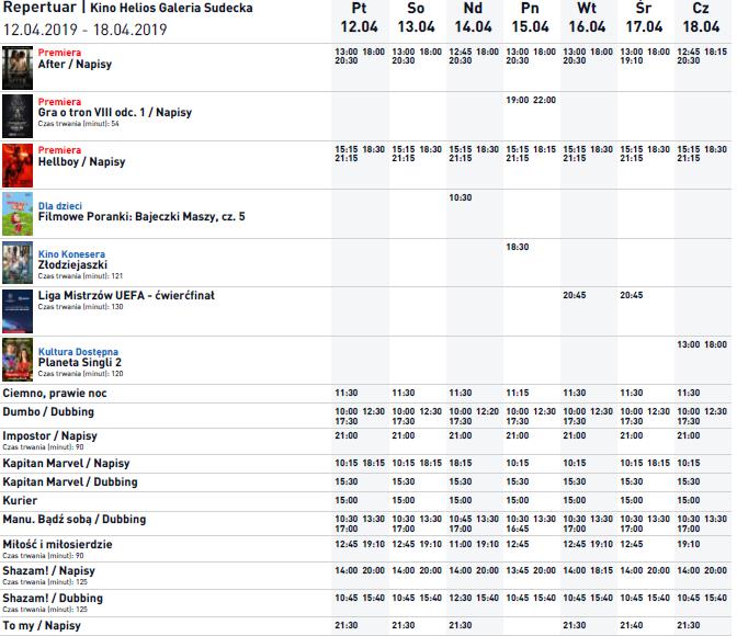 REPERTUAR KIN Kino HELIOS ul. al. Jana Pawła II 25 tel.