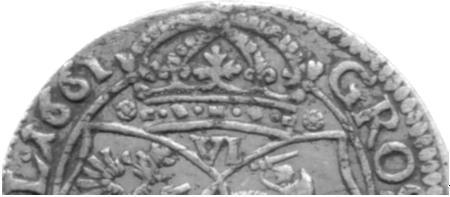 4 krakowskiego z 1661 sygnowanego inicjałami TL-B z inną niż opisana formą zapisu daty. Identyczną cechę zróżnicowania jedynek w dacie posiadają niektóre emisje boratynek (Ryc.75.