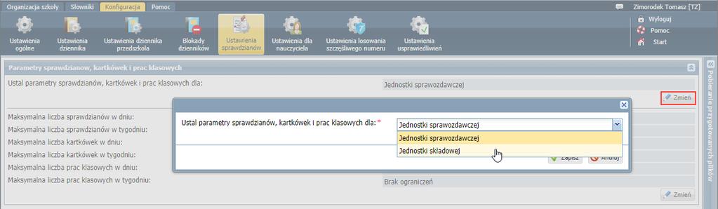 System pilnuje zadanych limitów dotyczących liczb sprawdzianów, kartkówek i prac klasowych w dniu i w tygodniu i sygnalizuje, gdy zostaną one przekroczone.