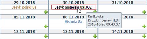 lekcji lub w dzienniku oddziału. Dodawanie pozycji do kalendarza sprawdzianów w widoku bieżącej lekcji 1.